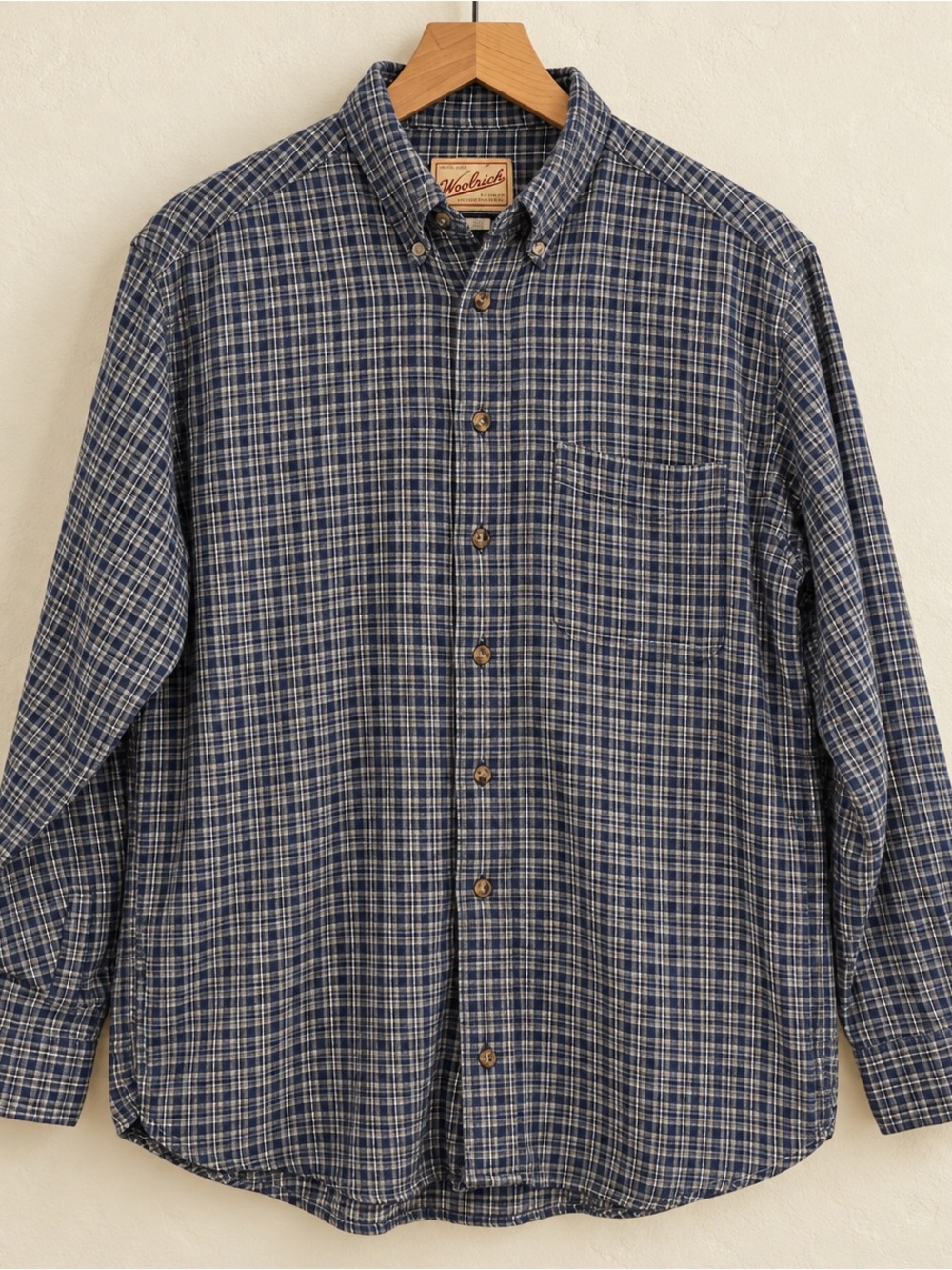 Woolrich 100% Cotton Men’s Blue Plaid Button-Down Shirt